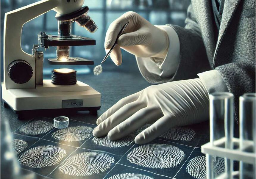 manos con una muestra y un microscópio